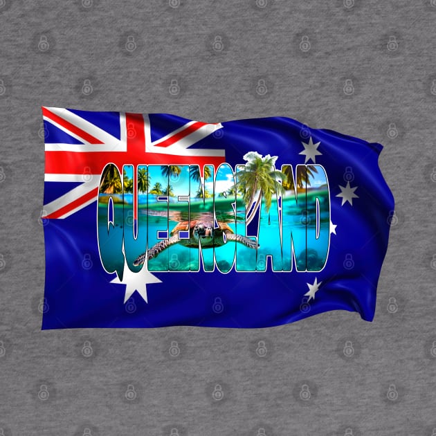 QUEENSLAND - Australia Turtle with Flag by TouristMerch